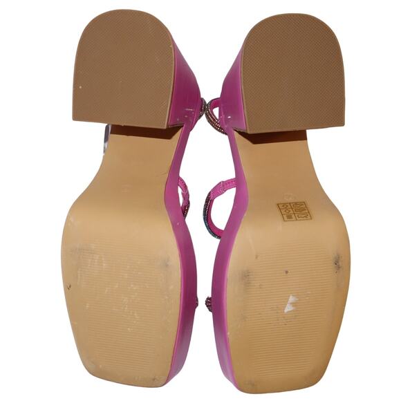 New Nasty Gal Pink Strappy Platform Heels with Rainbow Diamante Accent size 10 - Picture 6 of 7